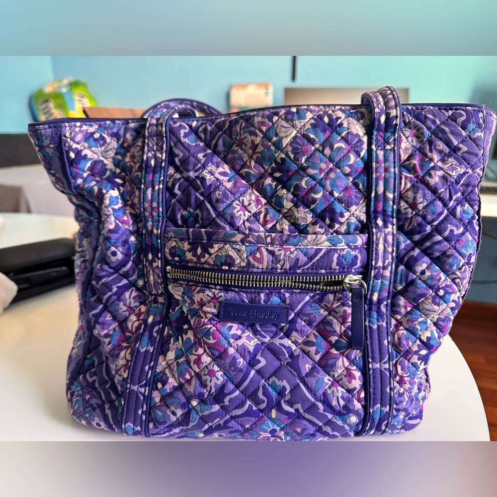Vera Bradley handbag/tote bag, purple, blue. 15 inches wide, 10 inches tall